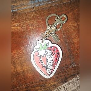 Coach New York Strawberry Cream Leather Gold Hardware Purse Charm Keychain
